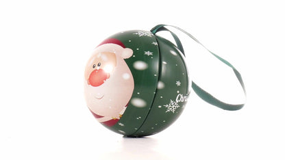 Glob de brad metalic verde cu model Moș Crăciun Ø7 cm