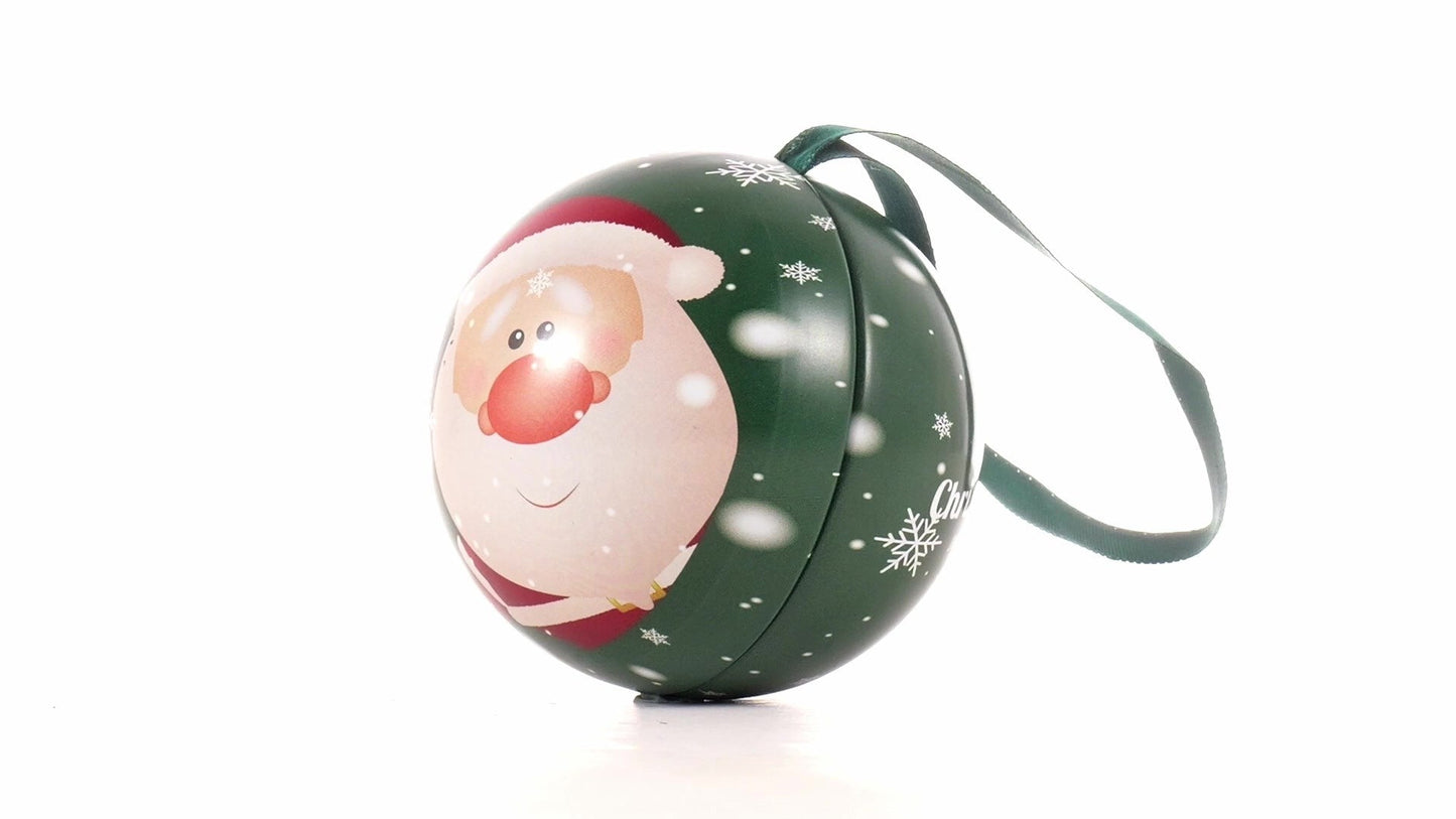 Glob de brad metalic verde cu model Moș Crăciun Ø7 cm