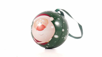 Glob de brad metalic verde cu model Moș Crăciun Ø7 cm