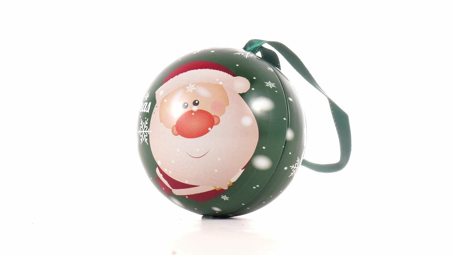 Glob de brad metalic verde cu model Moș Crăciun Ø7 cm