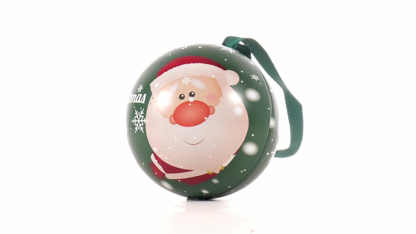 Glob de brad metalic verde cu model Moș Crăciun Ø7 cm