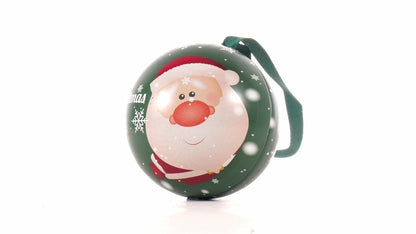 Glob de brad metalic verde cu model Moș Crăciun Ø7 cm