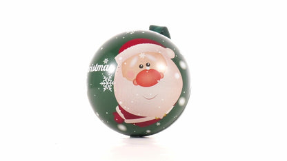 Glob de brad metalic verde cu model Moș Crăciun Ø7 cm