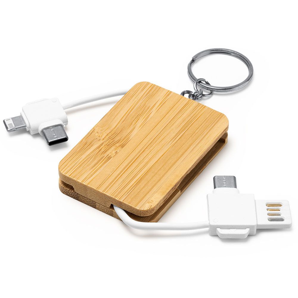 Breloc încărcător 3în1 cu carcasă de lemn
