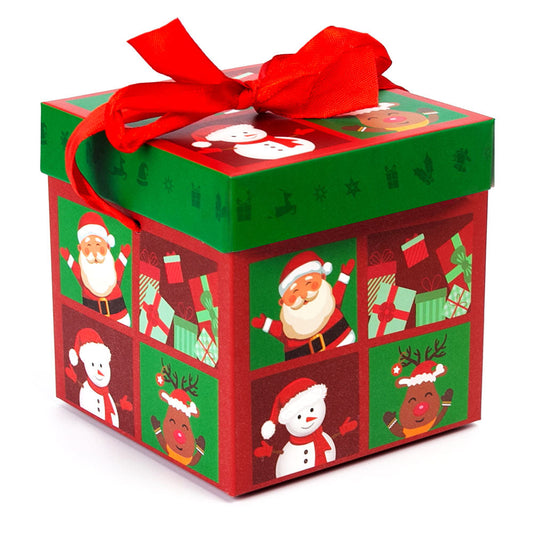 Cutie cani Craciun cu capac si funda rosu+verde