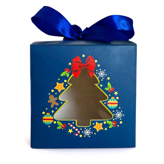 Cutie căni Crăciun cu fundă albastră