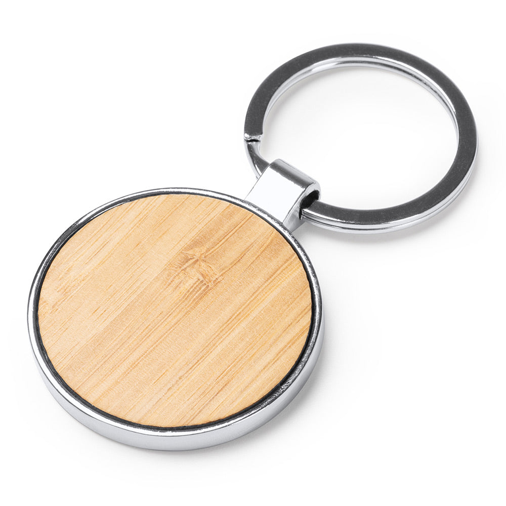 Breloc gravabil rotund lemn+metal