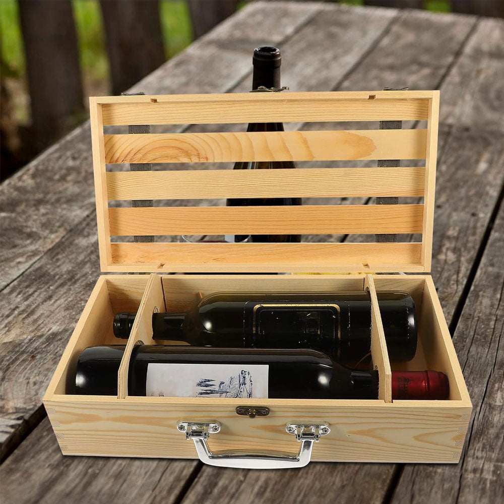 Cutie lemn tip cufăr pentru 2 sticle de vin