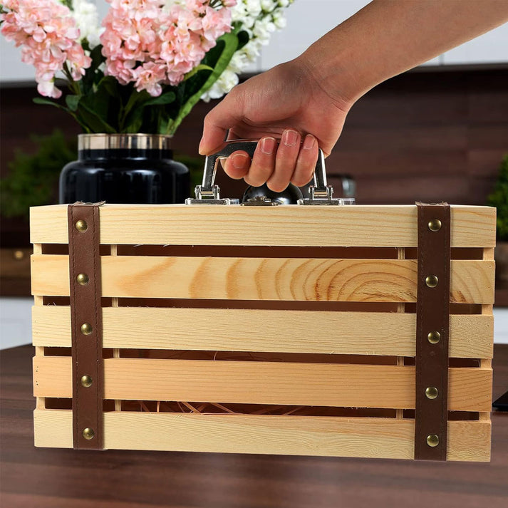 Cutie lemn tip cufăr pentru 2 sticle de vin