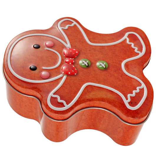 Cutie metalică cu formă de omuleț turtă dulce