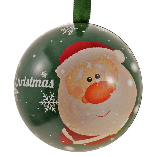 Glob de brad metalic verde cu model Moș Crăciun Ø7 cm