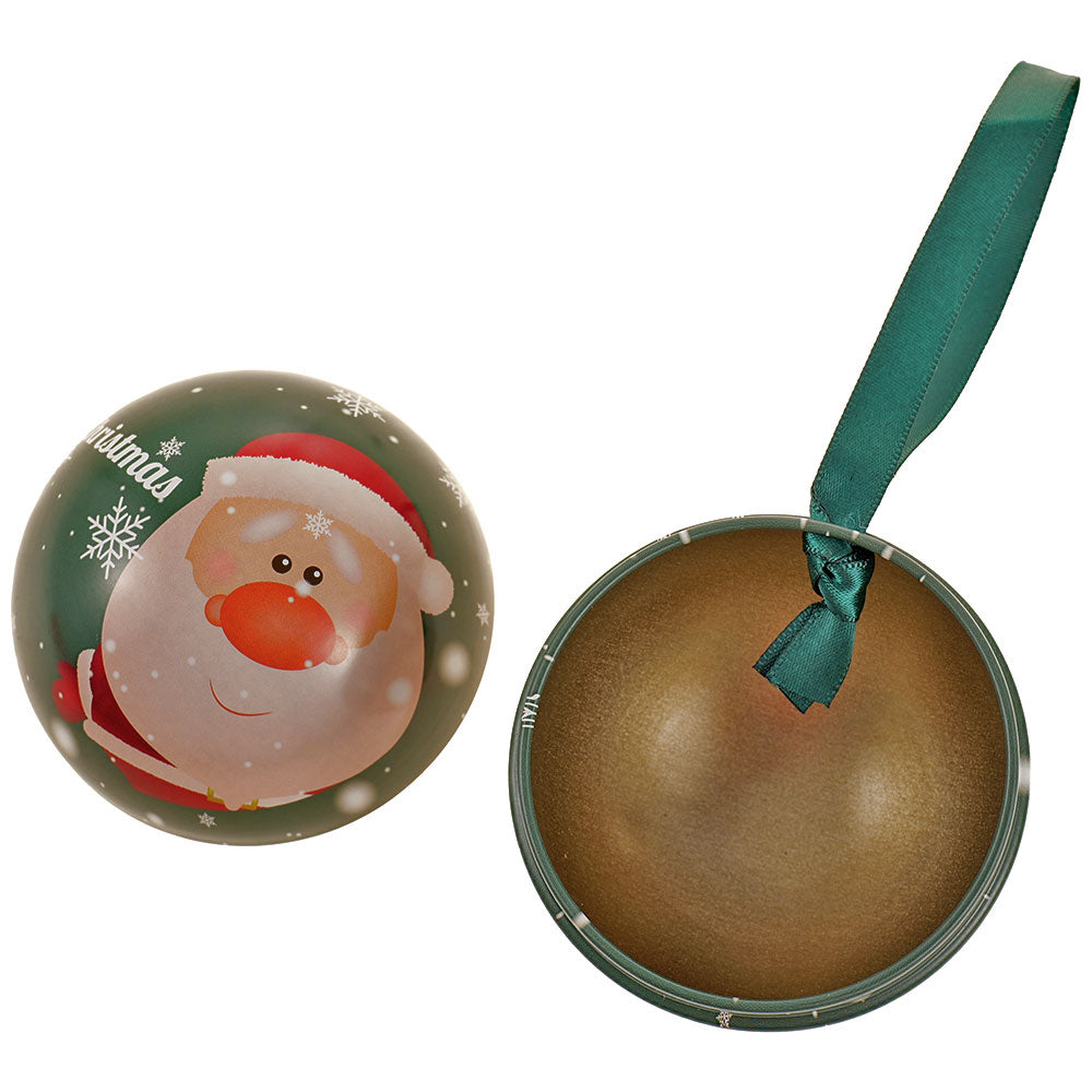 Glob de brad metalic verde cu model Moș Crăciun Ø7 cm