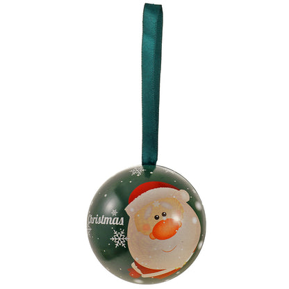 Glob de brad metalic verde cu model Moș Crăciun Ø7 cm