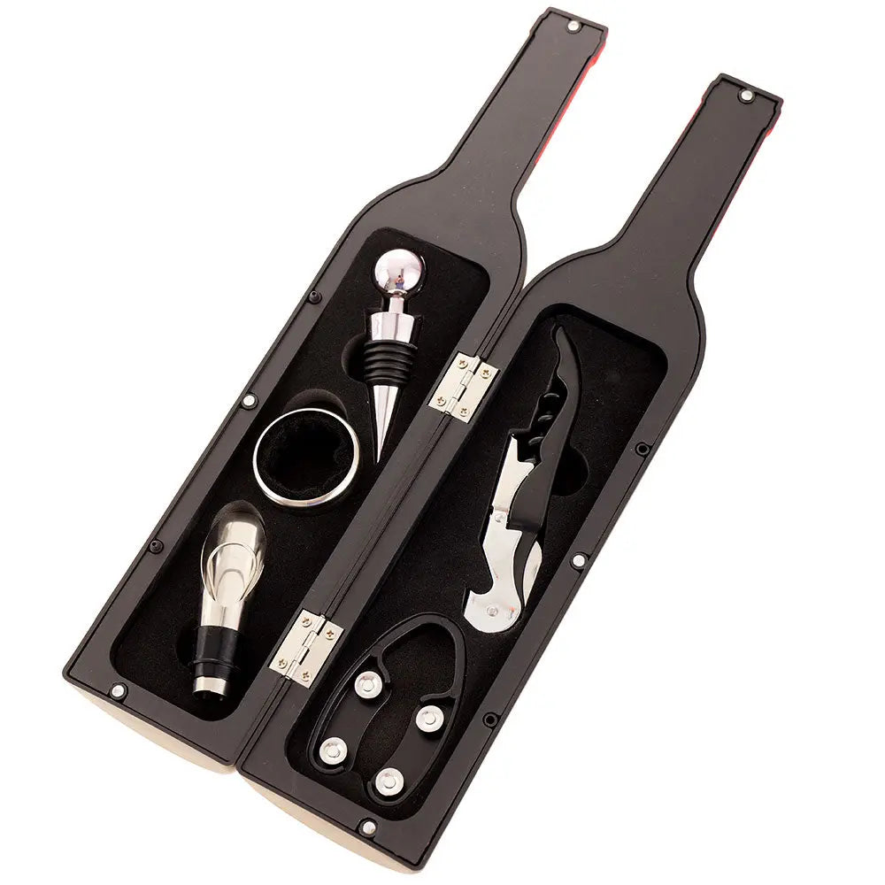 Set 5 accesorii vin în cutie în formă de sticlă