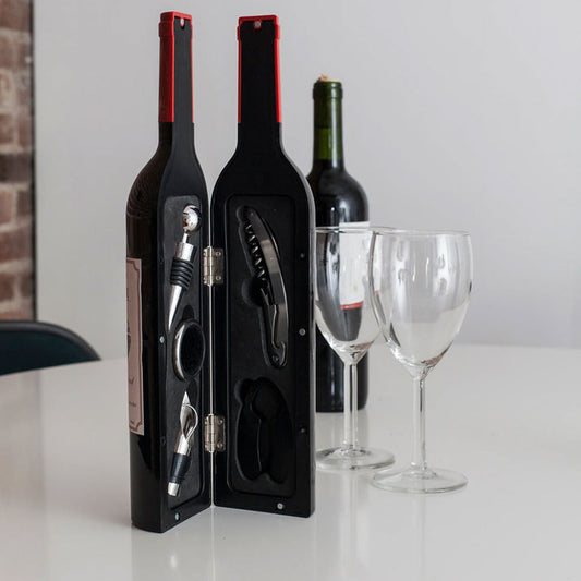 Set 5 accesorii vin în cutie în formă de sticlă
