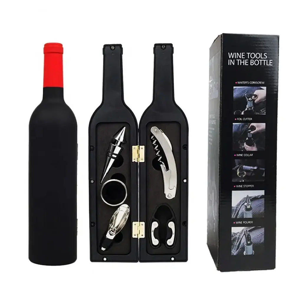 Set 5 accesorii vin în cutie în formă de sticlă