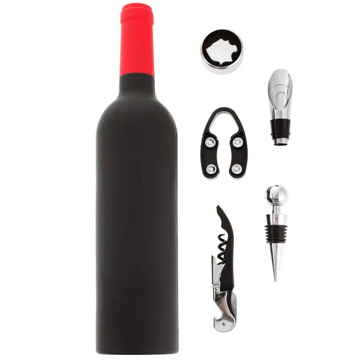 Set 5 accesorii vin în cutie în formă de sticlă