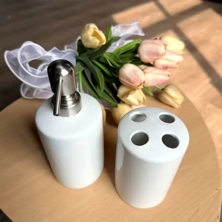 Set de baie personalizat dozator sÄƒpun + suport periuÈ›e