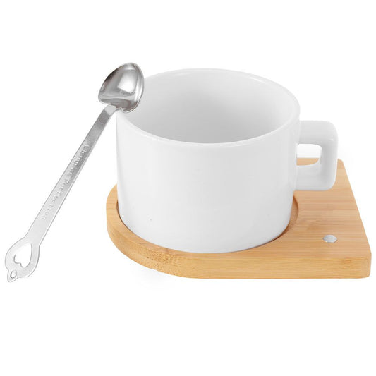 Set ceașcă personalizată cu suport de lemn și linguriță