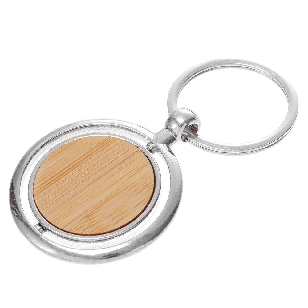 Breloc gravabil rotund rotativ lemn+metal