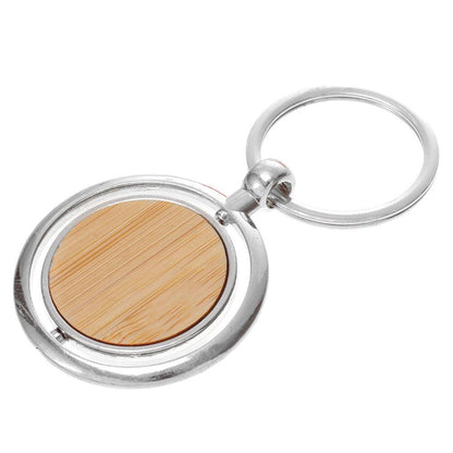 Breloc gravabil rotund rotativ lemn+metal