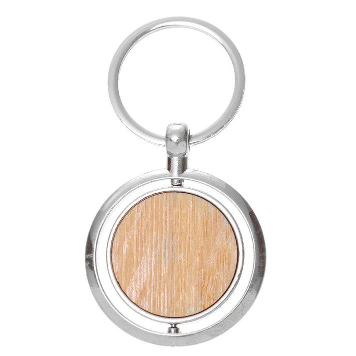 Breloc gravabil rotund rotativ lemn+metal
