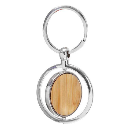 Breloc gravabil rotund rotativ lemn+metal