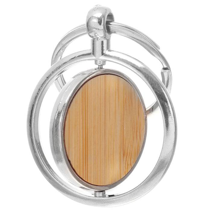 Breloc gravabil rotund rotativ lemn+metal