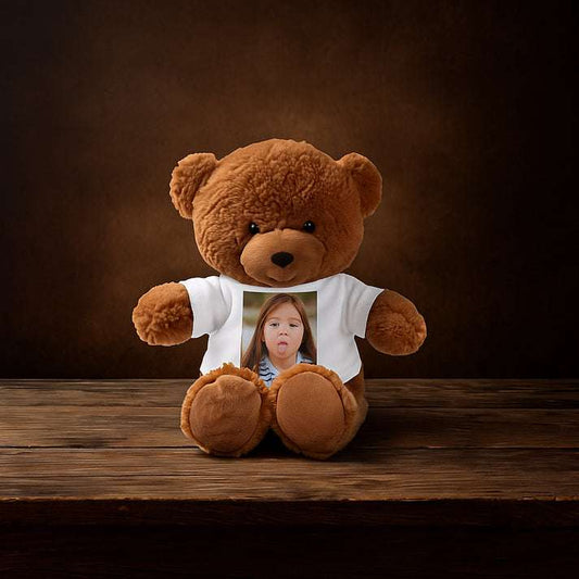 Ursuleț de pluș maro cu tricou personalizat