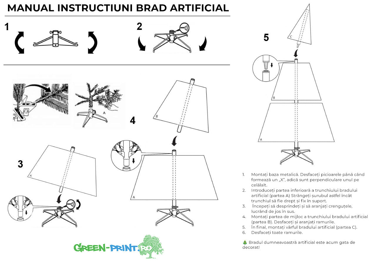 Brad artificial realistic Crăciun cu suport metalic - Molid