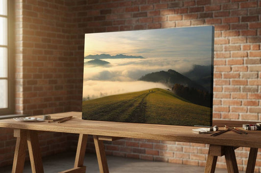 tablou canvas cuplu pe munte