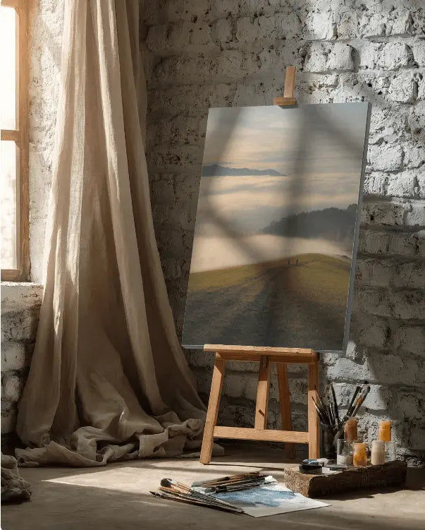 tablou canvas cuplu pe munte