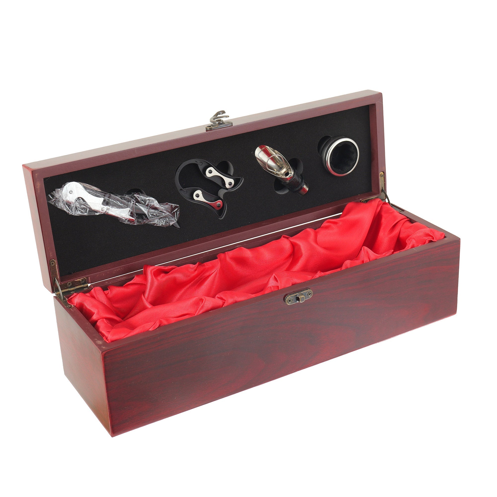 Cutie cadou pentru vin din lemn, cu accesorii