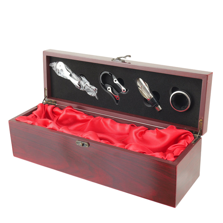 Cutie premium cadou din lemn cu accesorii pentru vin